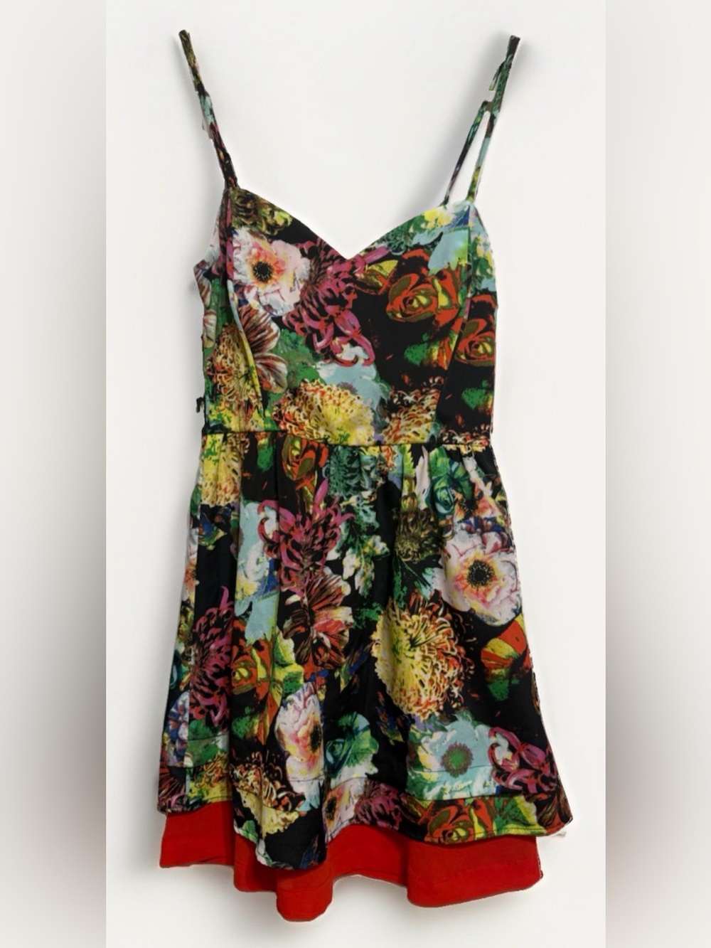 GB vibrant botanical mini fit and flare sun dress with cut out detail